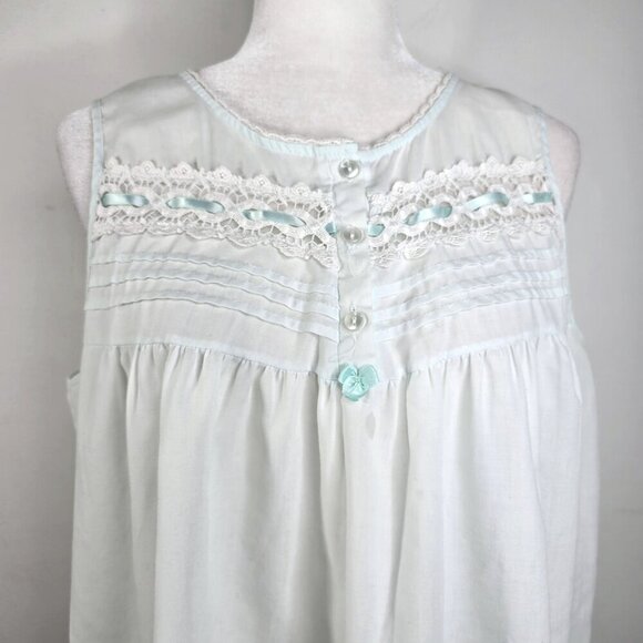 Vintage Women's Light Green Crochet Lace Ribbon Sleeveless Housedress Nightgown - Picture 5 of 6